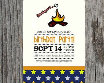 Campfire S'Mores Birthday Invitation - Printable Invitation or Printed