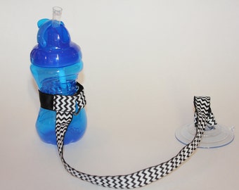 Sippy Cup Leash | Sippy Strap | Sippy Cup Strap Suction Cup | Suction Sippy Strap | Sippy Cup Strap | Suction Sippy Strap | Black Chevron