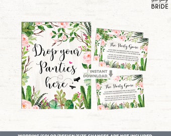 Drop Your Panties Bridal Shower Game. Succulent Cactus Panty Game. Pink Floral Garden Bachelorette Sexy Lingeries Party. Wedding Shower CAC1