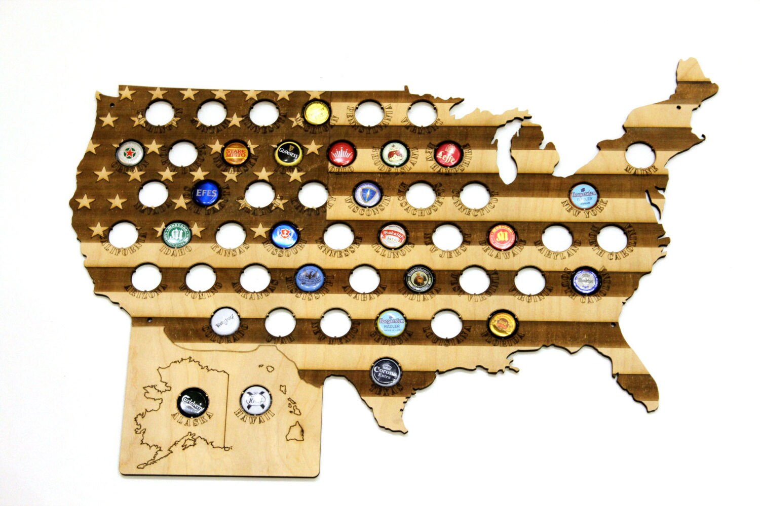 USA 50 States Beer Cap Map LASER ENGRAVED Beer Bottle Cap