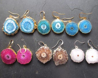 geode earrings blue, raw crystal earrings, raw stone earrings, geode jewelry gift, raw quartz crystal earrings, raw geode jewelry,