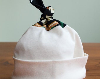 Black, White Baby Hat; Organic Cotton Newborn Baby Cap; Modern Baby Beanie; Hospital Hat, Handmade in Canada; New Baby Gift Here be Monsters