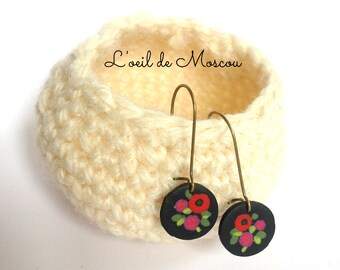 Earrings black floral medallions