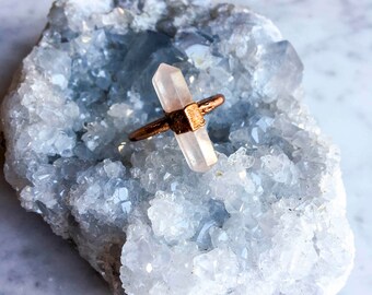 Rose Quartz and Copper Ring Size 6 1/4