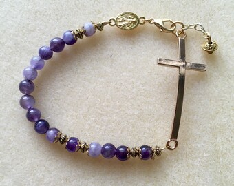 rosary genuine bracelet garnet guide goldtone amethyst