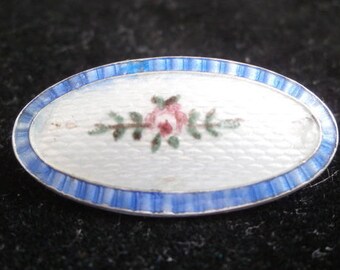J A & S sterling silver enamel Edwardian brooch