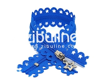 Zipper - inseparable nylon - cyan blue stars - 25 cm