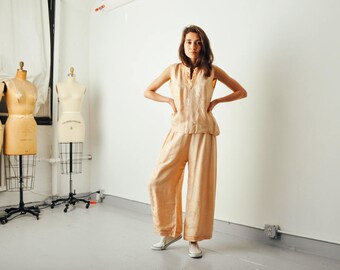 Vintage 20s Silk Peach Pajama Pant Set