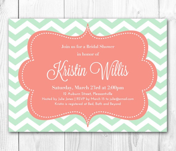 Mint And Coral Bridal Shower Invitations 7