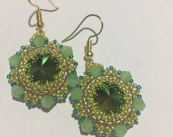 Green Swarovski crystal rivoli earrings