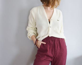 1970s/80s Izod LaCoste Cardigan | Vintage LaCoste | Cream Acrylic | Deadstock