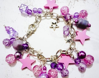 Pink & Lilac Cluster Bracelet with Star Charms