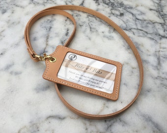 Handmade Leather Lanyard, Leather ID Holder, ID Badge Holder, Card Holder