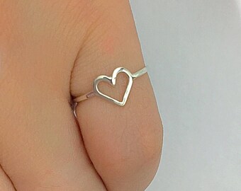 Heart Ring 925 Silver Pinky Ring Knuckle Ring,Dainty Midi Ring Love Symbol Ring Valentines Gift For Her Girl,Teens,Friendship,Mom