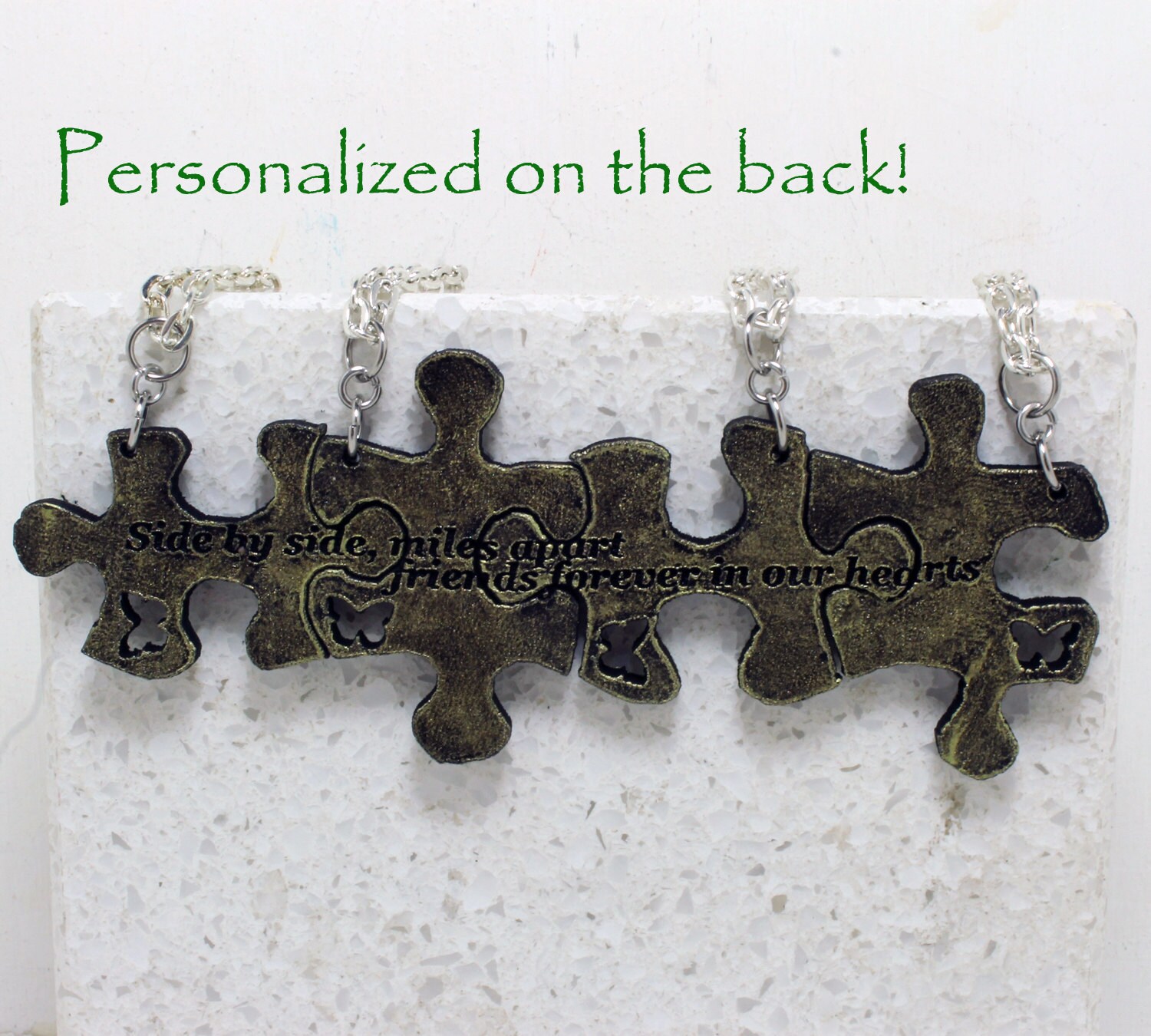 Personalized Puzzle Pieces necklaces Set of 4 friendship