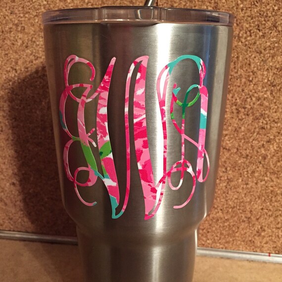 Lilly Inspired Corkcicle or Yeti Monogram Decal // Yeti Decal