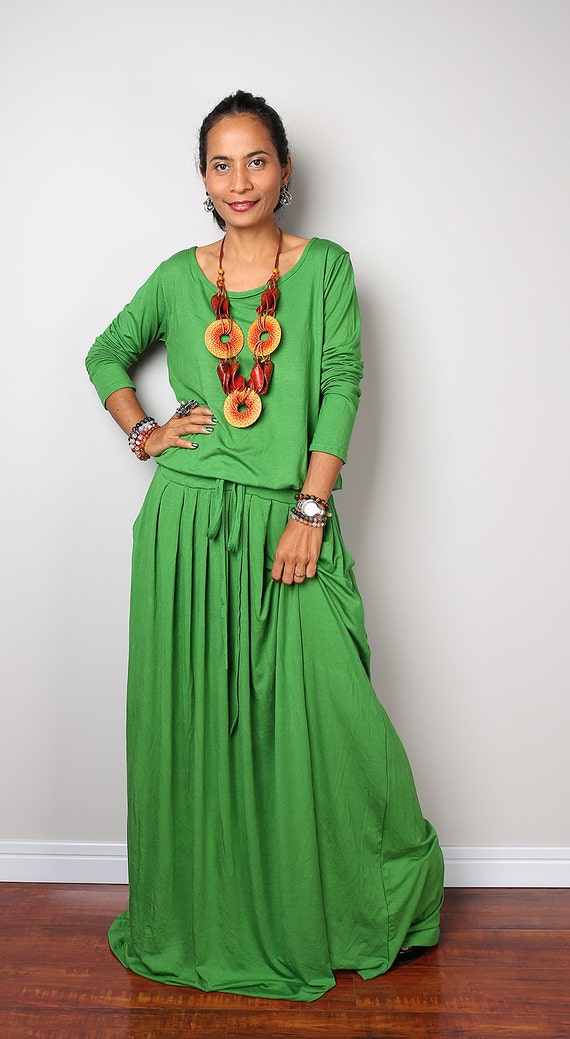 Green Maxi Dress Soft Green Long Sleeve Dress : Autumn