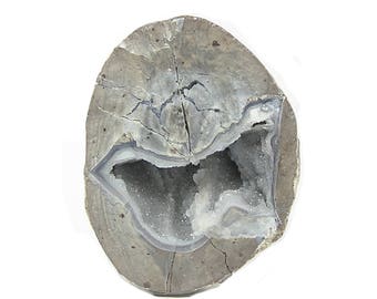 Thunder Egg Geode Blue Agate Quartz Druzy in Rhyolite, mined in Utah Cut and Polished, Gemstone Rock, Geo Gem Geode Stone