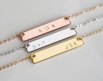 Personalized Necklace, Personalized Gift, Gold Bar Necklace, Minimal Necklace, Initial Necklace, Wedding Necklace, Bridesmaid Gift,