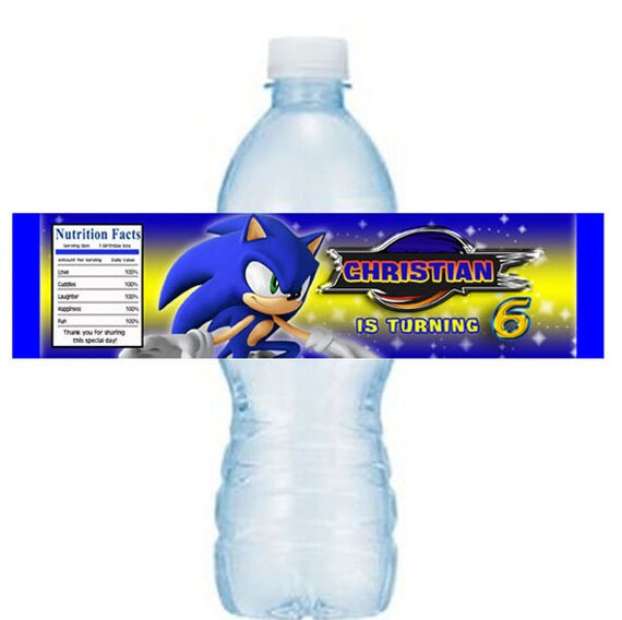 Sonic personalized birthday water bottle labels printable