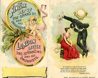 Mormon Elder's Book, Advertising, Marital Bliss Product, Grand St., NYC, c.1882, Outer Front&Verso, No Inner Pamphlet Contents, Very Rare