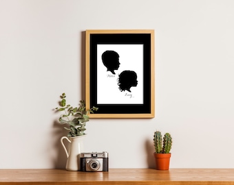 Siblings Silhouette, Child Silhouette, Personalized Portrait, Silhouette Portrait, Girl Boy Silhouette, Printable, Black Silhouette