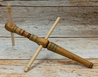Llabrys Niddy Nøsty 3-in-1 Spinner's Tool Hand-Turned Pyrographed Cherry / Maple Fuchsite Gemstone