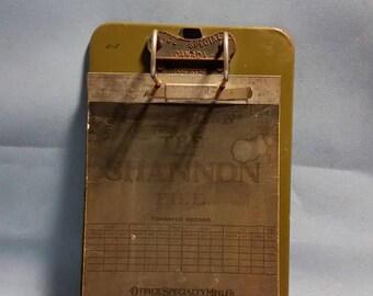 Vintage Office Metal Clipboard by Office Specialty Canada with The Original Shannon Lock Arch and Cardboard File