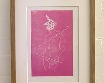 Original Erotic naked women Lino print 2