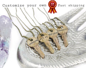 Personalize Your Own Stamped Key Necklace / Key Jewelry / Vintage Key / Dainty Necklace / Engraved Key / Antique Key / Skeleton Key / Boho