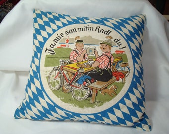 Vintage Germany Pillow Ja,mir san mit"m Radl da!Yes, I'm with the RADL..bike pillow.