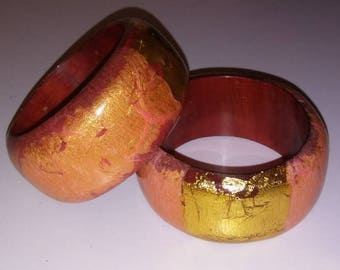 Two Lovely Vintage Chunky Bangles Gold Leaf and Vibrant Colors