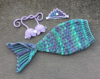 Baby Mermaid Outfit, Newborn Mermaid Outfit, Little Mermaid, Mermaid Costume, Mermaid Tail, Newborn Photo Prop, Crochet Mermaid Set
