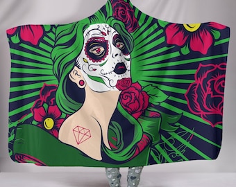 Sugar Skull Girl Design Hooded Blanket