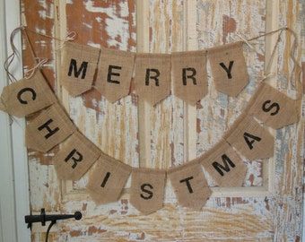 Merry Christmas Banner, Merry Christmas Bunting, Christmas Decor, Christmas Garland, Burlap Banner, Burlap Bunting, Rustic Christmas Garland