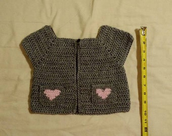 Crocheted Gray Jacket with Hearts on pockets