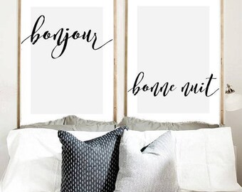Bonjour and bonne nuit print set Nursery prints Babys room