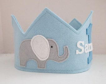 Wool Felt Crown Elephants, Birthday Crown, Elephant Birthday Party, First Birthday, Personalized, Smash Cake