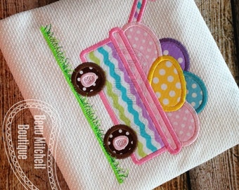 Easter Egg Wagon with grass applique embroidery design