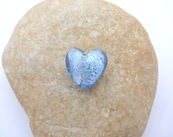 A blue heart-shaped glass bead, heart bead, blue heart bead
