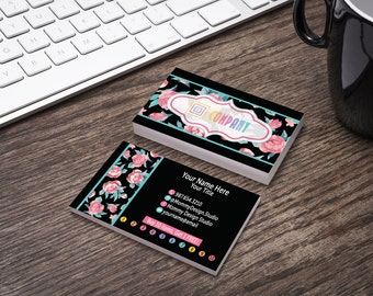 Pink and Teal Roses - Business Card -Bundles- HO Approved Compliant Branding Guide Fonts/Colors - Punch Cards - Buy 10 Reward Stamp Leggings