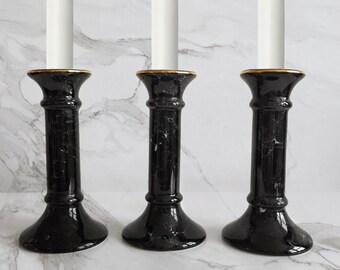 Set of 3 Faux-Marble Candlestick Holders
