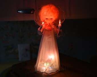 Vintage Plastic Net Angel Light Christmas Tree Topper