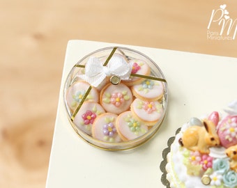 MTO-Box of Spring Blossom Iced Butter Cookies - Miniature Food in 12th Scale for Dollhouse