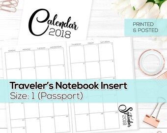 Monthly Calendar 2018 - TN Inserts - Passport / Size No. 1 | TN-MO2P-18-1-P