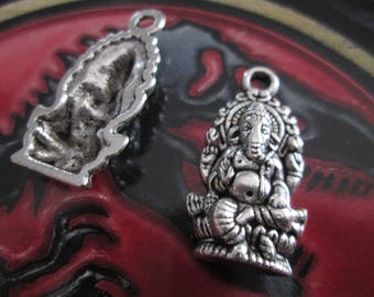 2 charms / metal Ganesh pendant silver 27 x 14 mm