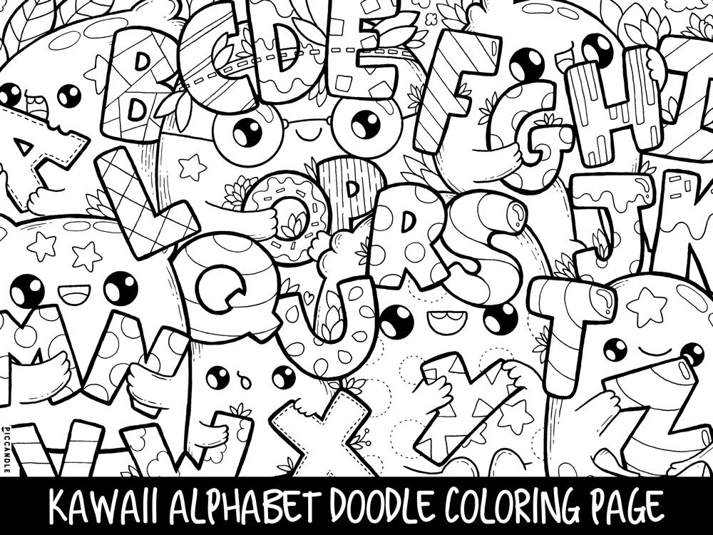 Alphabet Doodle Coloring Page Printable CuteKawaii Coloring