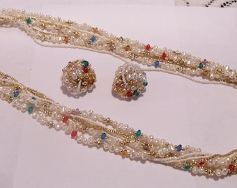 Beautiful Decorative Beaded Necklace and Pierced Earring Set