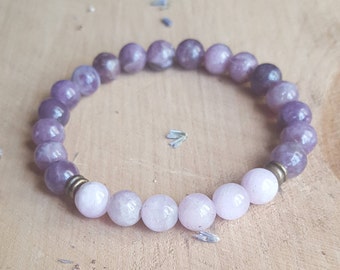 Lepidolite Bracelet Rose Quartz Stone Bracelet Calming Crystal Jewelry Gemstone Bracelet Yoga Bracelet Healing Stone Jewelry Anti Anxiety