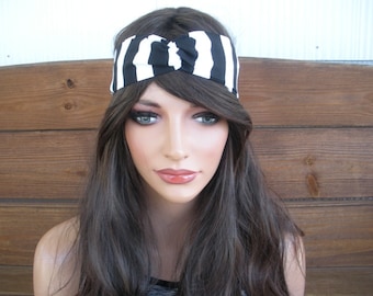 Womens Headband Fabric Headband Summer Fashion Accessories Women Turban Headband Yoga Headband in Black and White Stripes